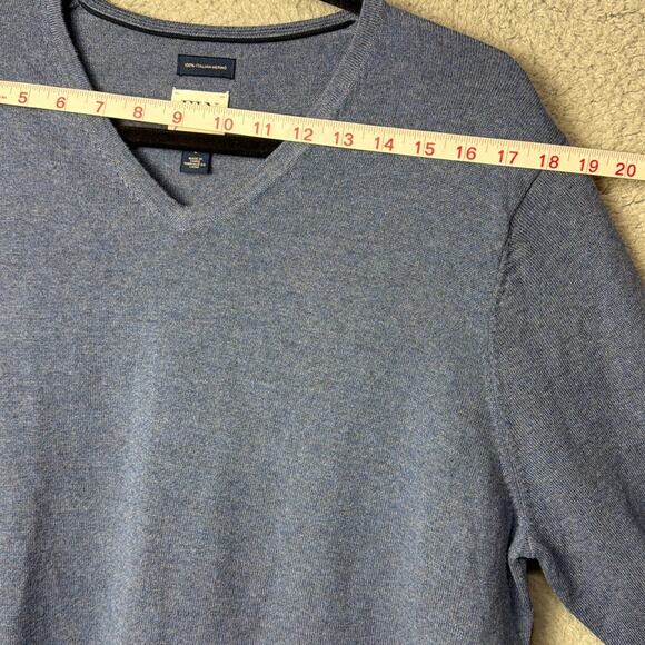 John W. Nordstrom Merino Wool Sweater V-Neck Slate Blue Italian Knit Luxury Sz L - Picture 4 of 8